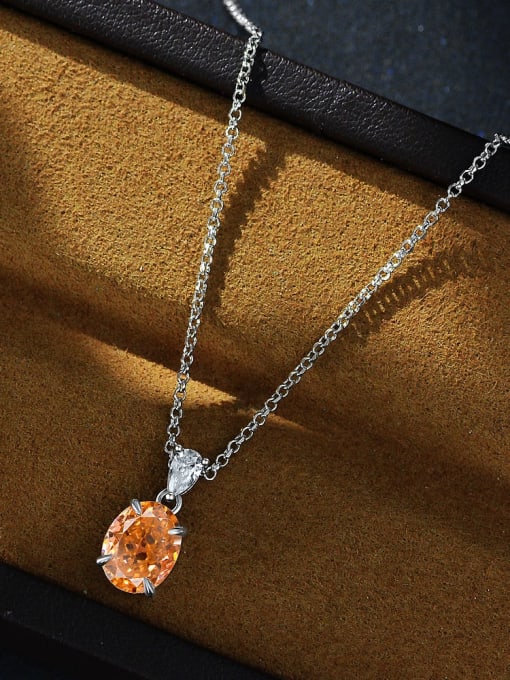 Orange Rose [P 2041] 925 Sterling Silver High Carbon Diamond Oval Luxury Necklace